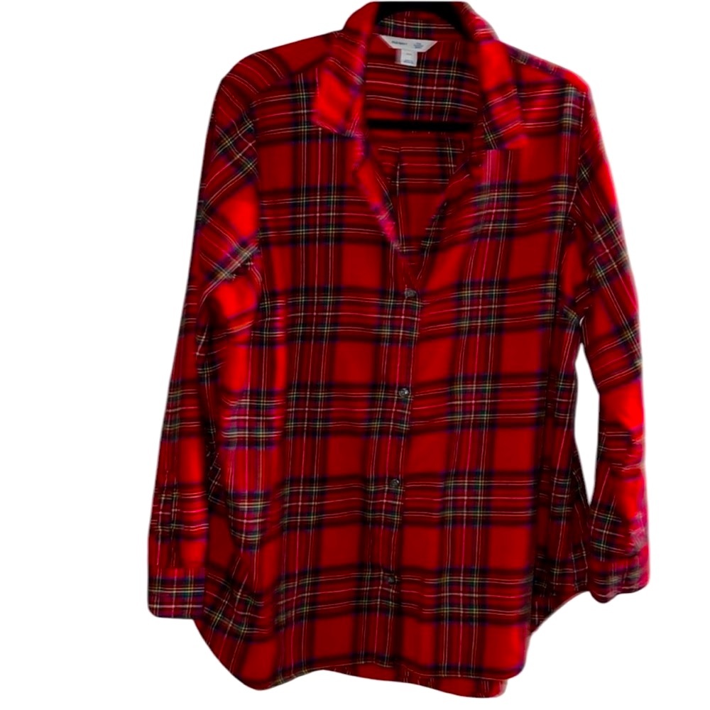 Old Navy Red Plaid Button Down Shirt XXL • 100% Cotton Flannel Top